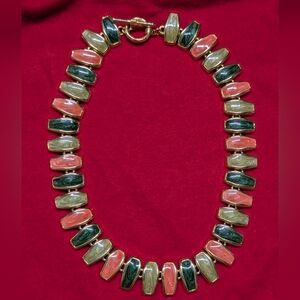 Elegant Gold and Multicolor Necklace Vintage Chunky HH Enamel Green Orange